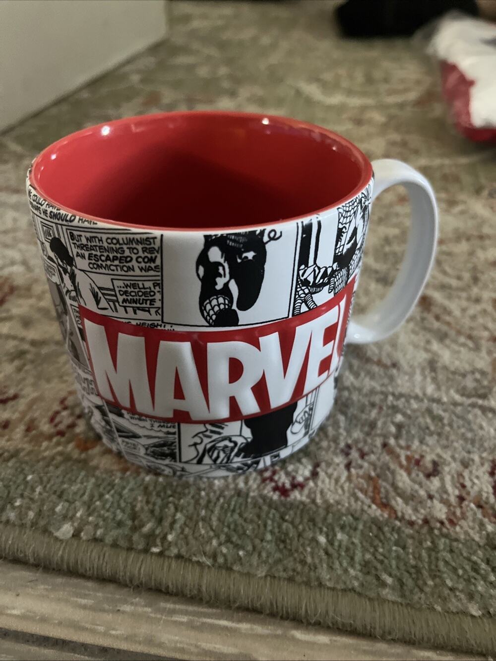 Marvel Comics Coffee Mug Featuring A Collage Of Comics In Red White And Black￼